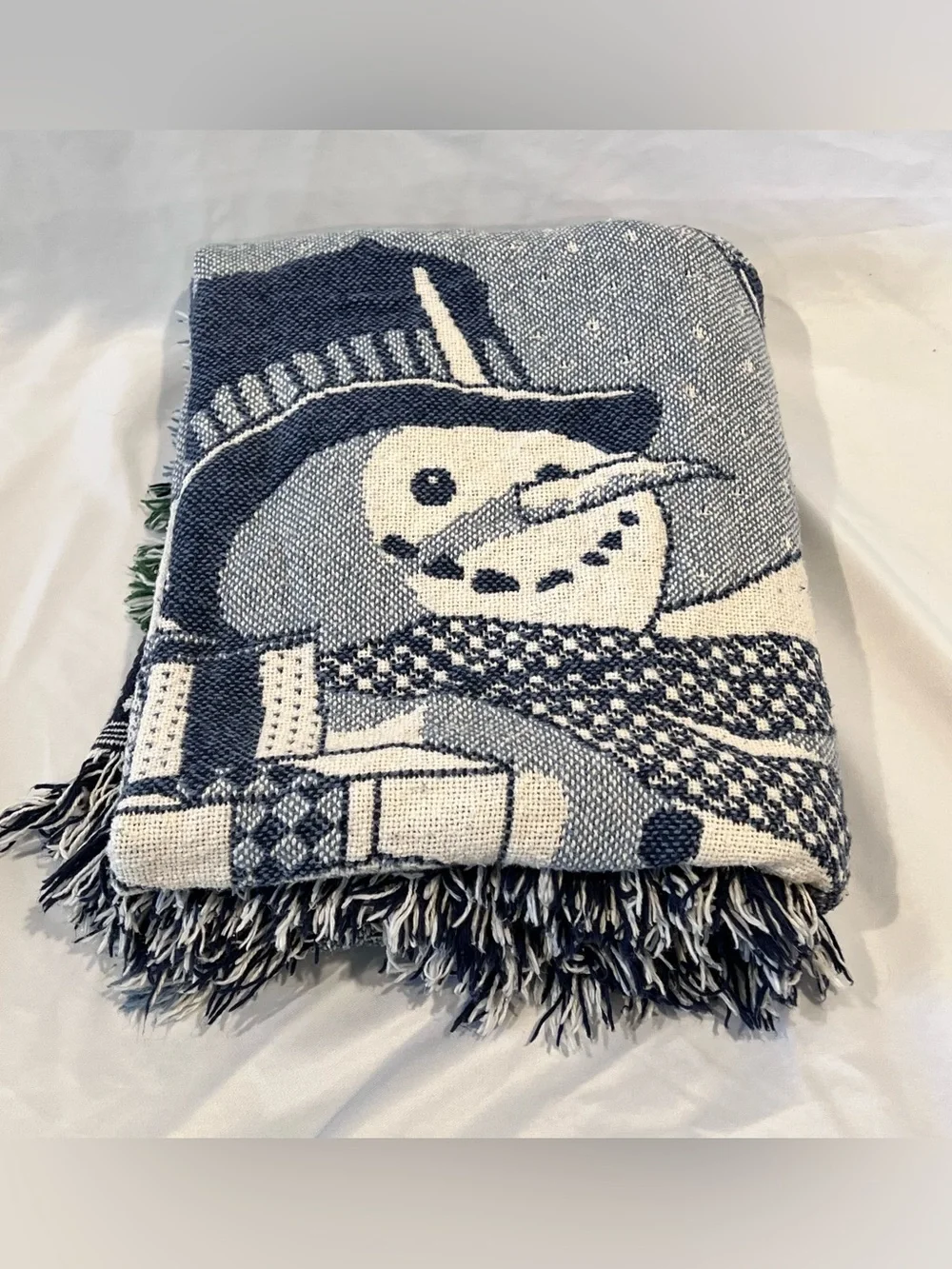 Vintage Snowman Woven Christmas Throw Blanket Fringe Holiday Decor